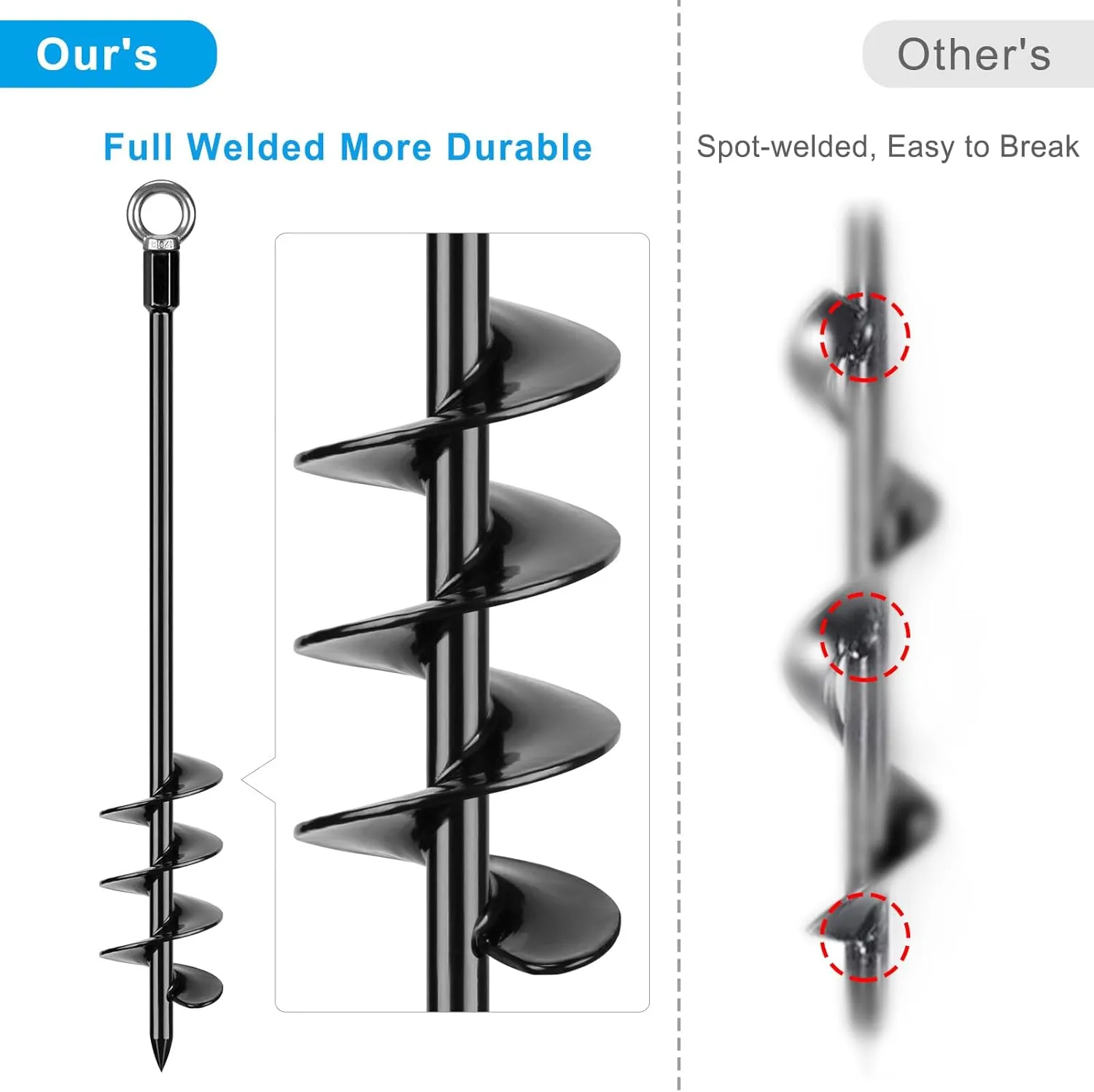 4 Pack 24 Inch Trampoline Ground Anchors Screw in Earth Anchor Stakes kit 30MM Blade Heavy Duty Steel Tent Anchor Black Swingset Anchors for Swing Set, Canopy, Carport, Sheds