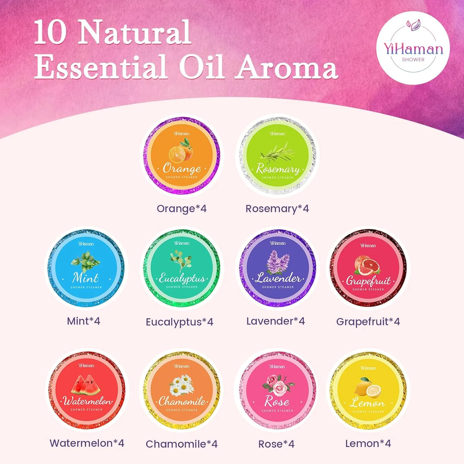 40PCS Shower Steamers Aromatherapy for Women or Men, 10 Scents Organic Shower Bombs, Relaxation with Organic Essential Oils, Birthday Self Care Gift for Women