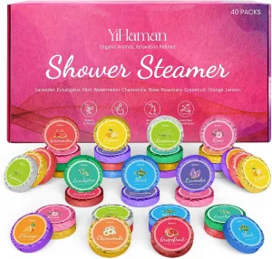 40PCS Shower Steamers Aromatherapy for Women or Men, 10 Scents Organic Shower Bombs, Relaxation with Organic Essential Oils, Birthday Self Care Gift for Women