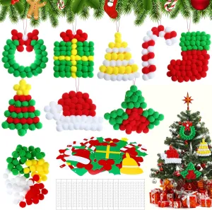 48 Set Christmas Pom Poms Crafts for Kids DIY Pompom Christmas Ornaments Craft Kit Christmas Tree Decor Hanging Ornaments for Home Activities Holiday Xmas Party Decoration Supplies