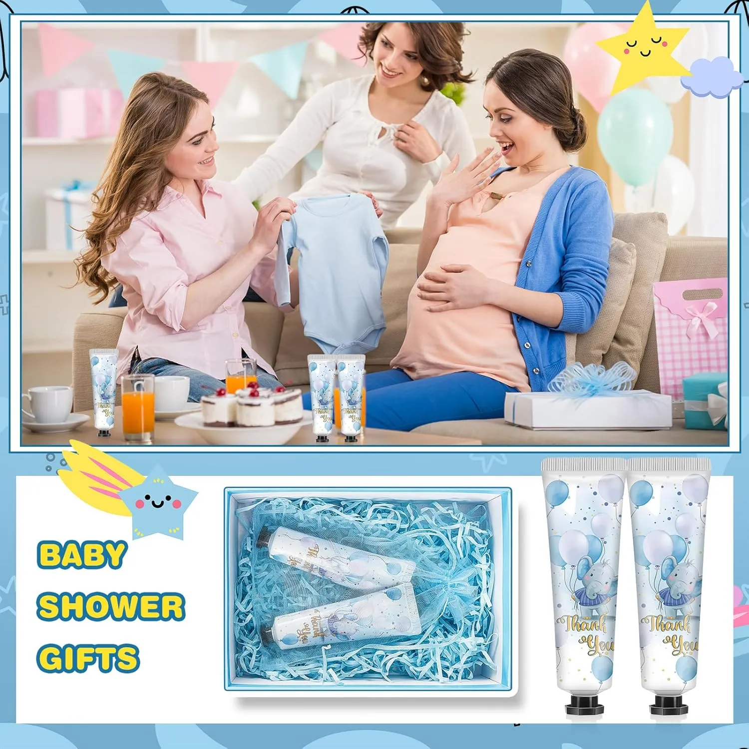 48 Sets Baby Shower Hand Cream Bulk Blue Elephant Baby Shower Favors Bridal Thank You Hand Cream for Guests Travel Size Lotion with Organza Bags