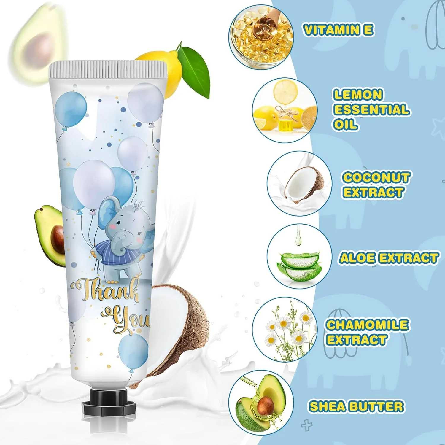 48 Sets Baby Shower Hand Cream Bulk Blue Elephant Baby Shower Favors Bridal Thank You Hand Cream for Guests Travel Size Lotion with Organza Bags