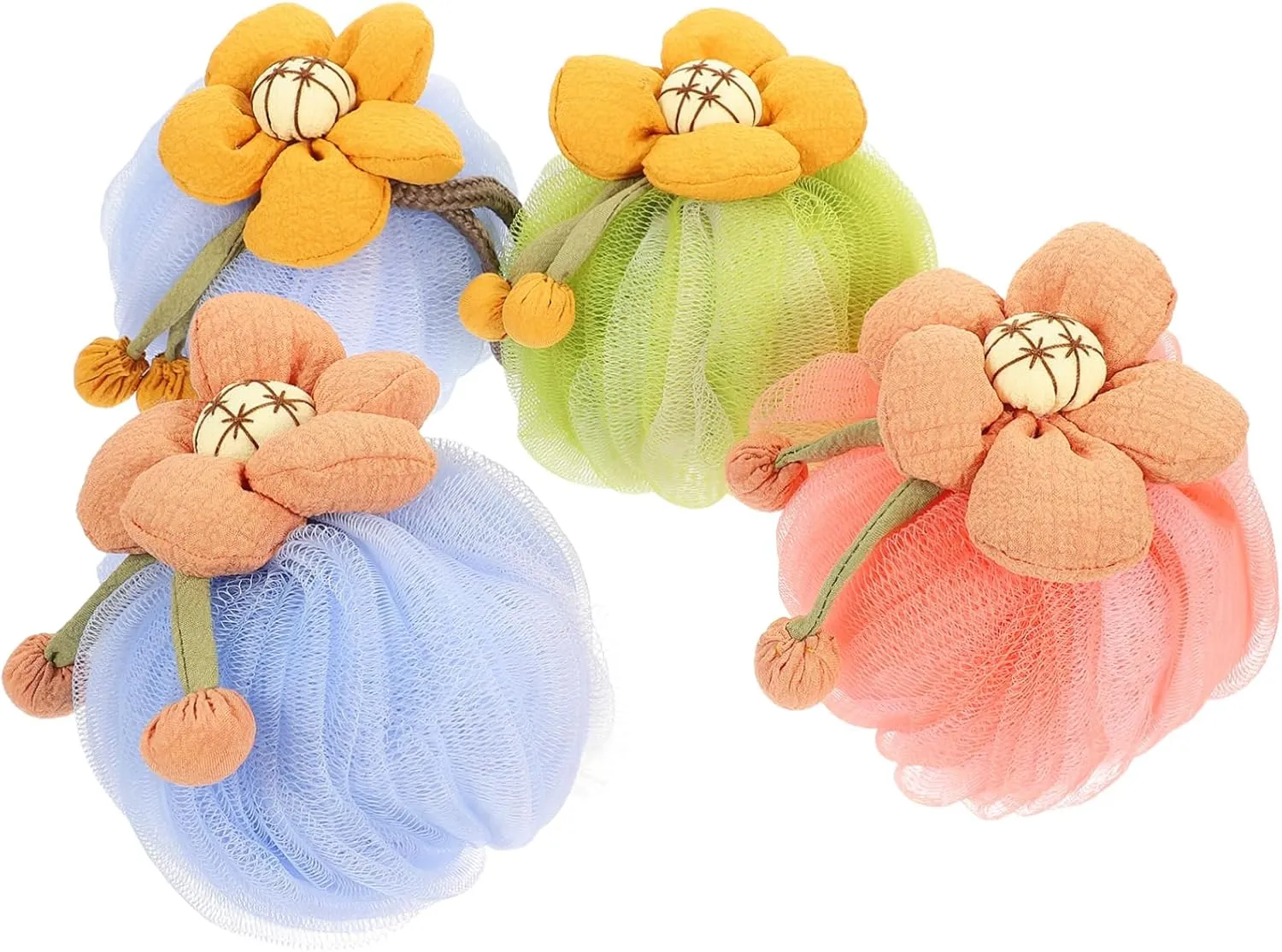 4Pcs Cartoon Shower Loofah Balls Soft Bathing Skin Scrubber for Adults Easy Bubble Production Gentle Exfoliating Bath Sponge for Relaxing Daily Cleansing