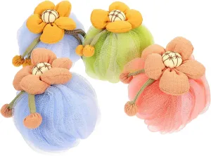 4Pcs Cartoon Shower Loofah Balls Soft Bathing Skin Scrubber for Adults Easy Bubble Production Gentle Exfoliating Bath Sponge for Relaxing Daily Cleansing