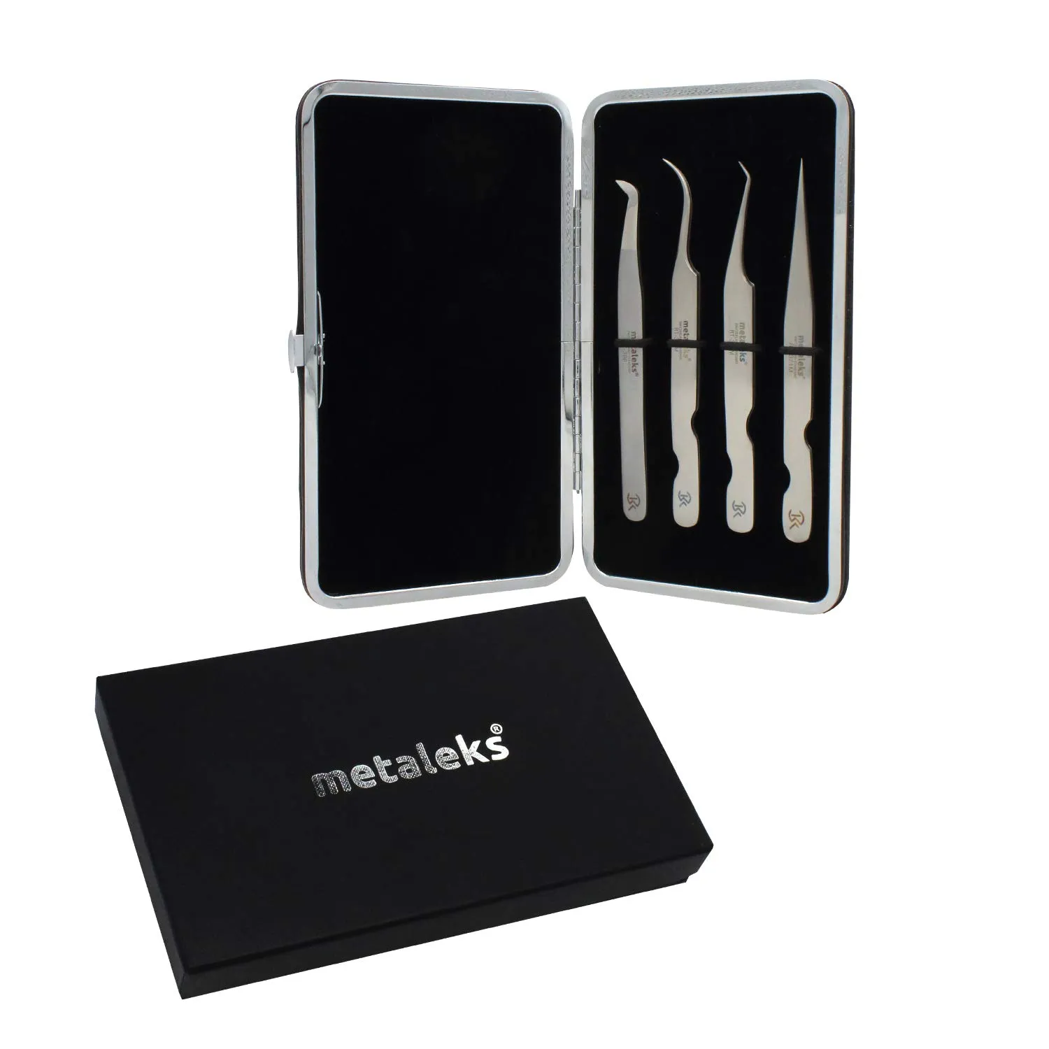 4Pcs Eyelash Extension Tweezers In Japanese Stainless Steel Soft in Use Light In Weight With Elastic Kit (12cm, Matt Finish)
