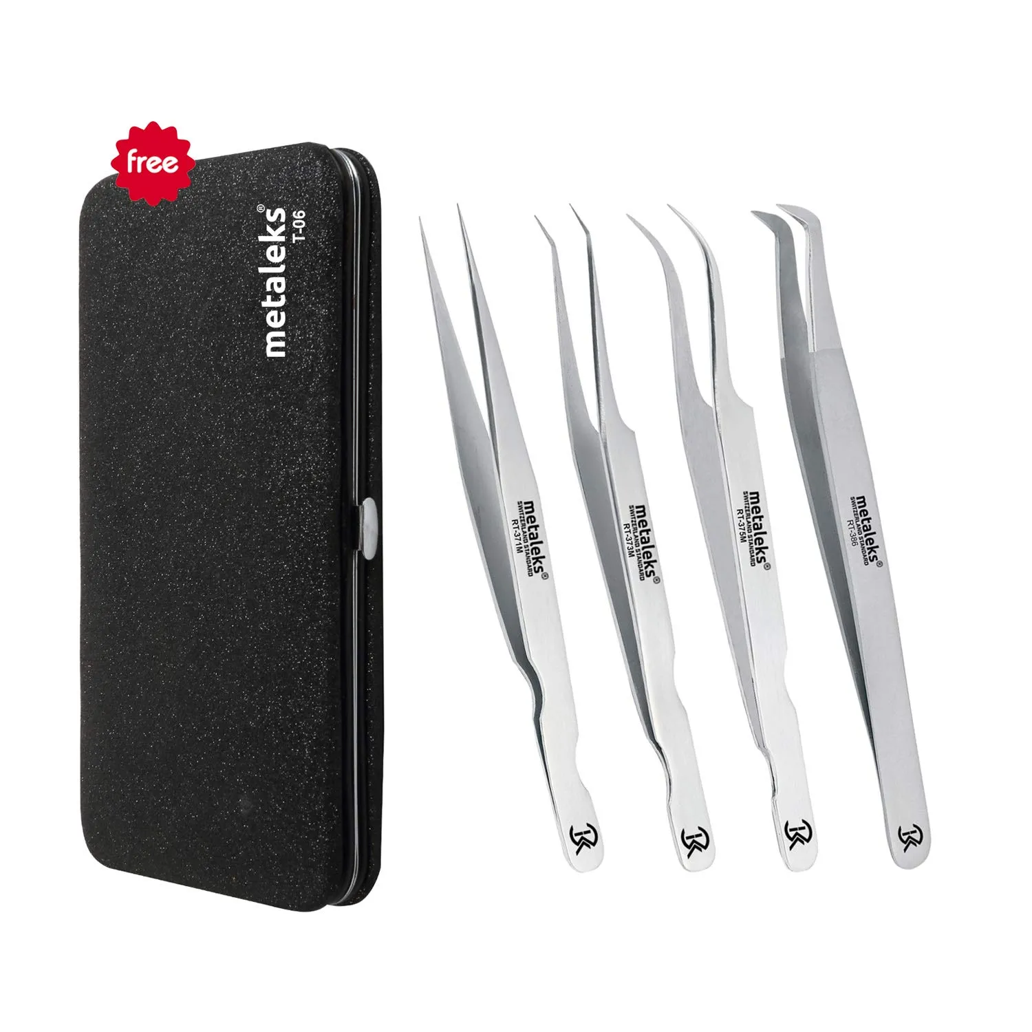 4Pcs Eyelash Extension Tweezers In Japanese Stainless Steel Soft in Use Light In Weight With Elastic Kit (12cm, Matt Finish)