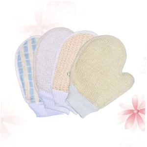 4pcs Glove Bath Towels for Shower Plant Numb Exfoliating Portable Back Massage Glove Mixed Color Bathing Scrubber for Deep Cleansing Skin
