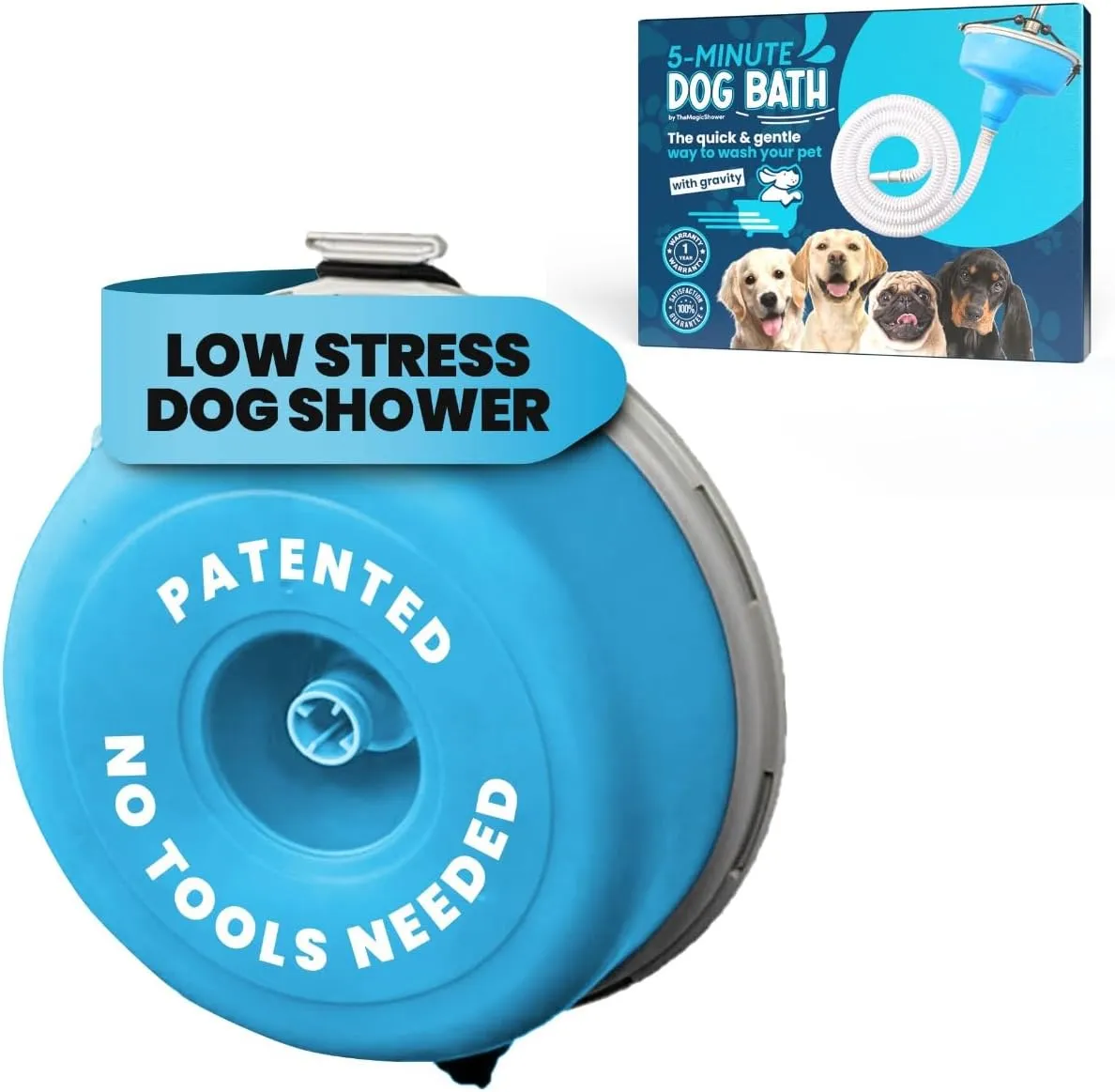 5-MinutePetBath Low Stress Dog Shower Attachment for Shower Head, Portable Pet Wash Station, Dog Washing Kit, Pet Shower Attachment, Epsom Salt Dog Spa, Shower Hose Attachment, Dog Wash - Blue