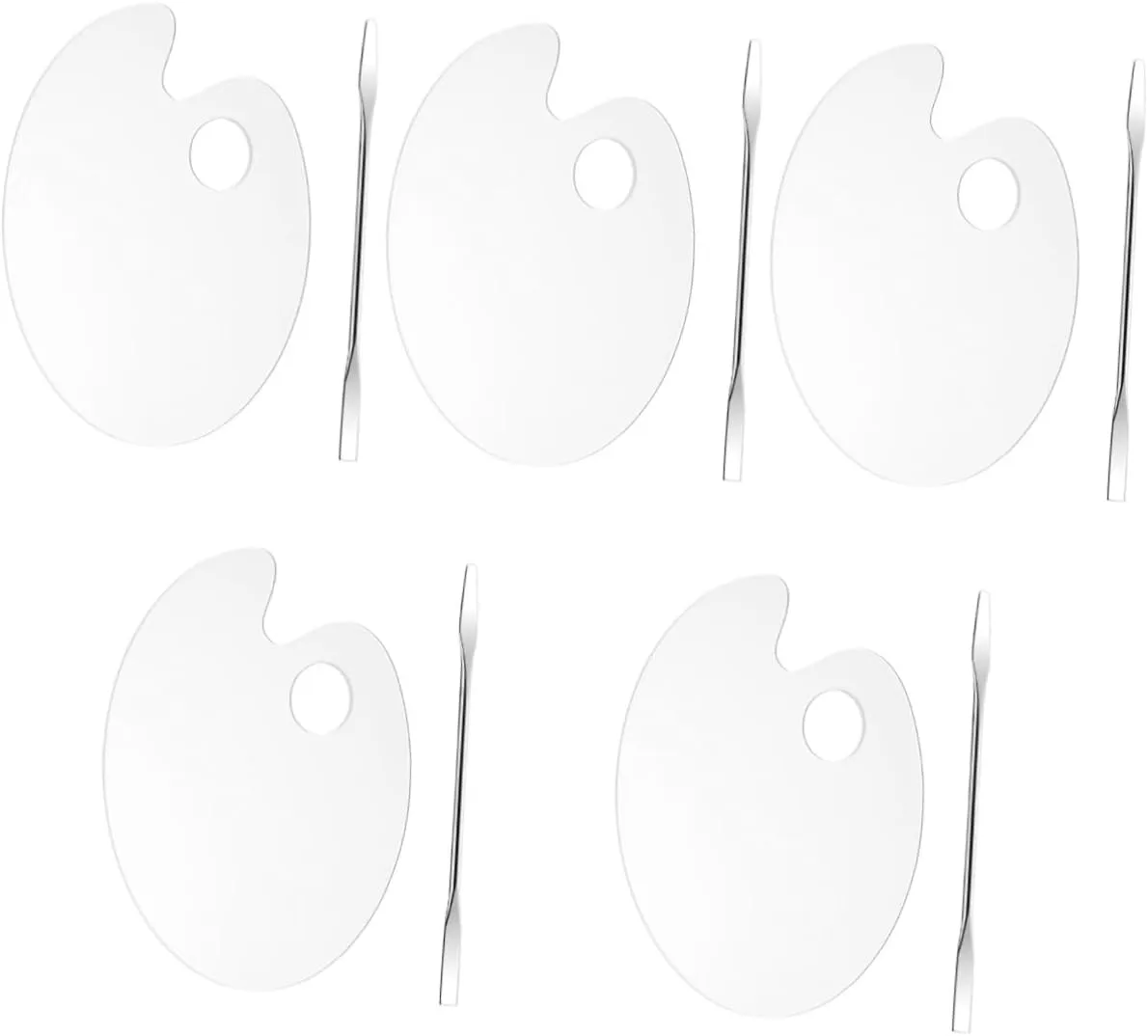 5 Sets Beauty Palette Makeup Foundation Mixing Plate Foundation Makeup Plate Makeup Palettes Foundation Blending Palette Foundation Mixing Tray Shape Nail Spatula Stainless Steel