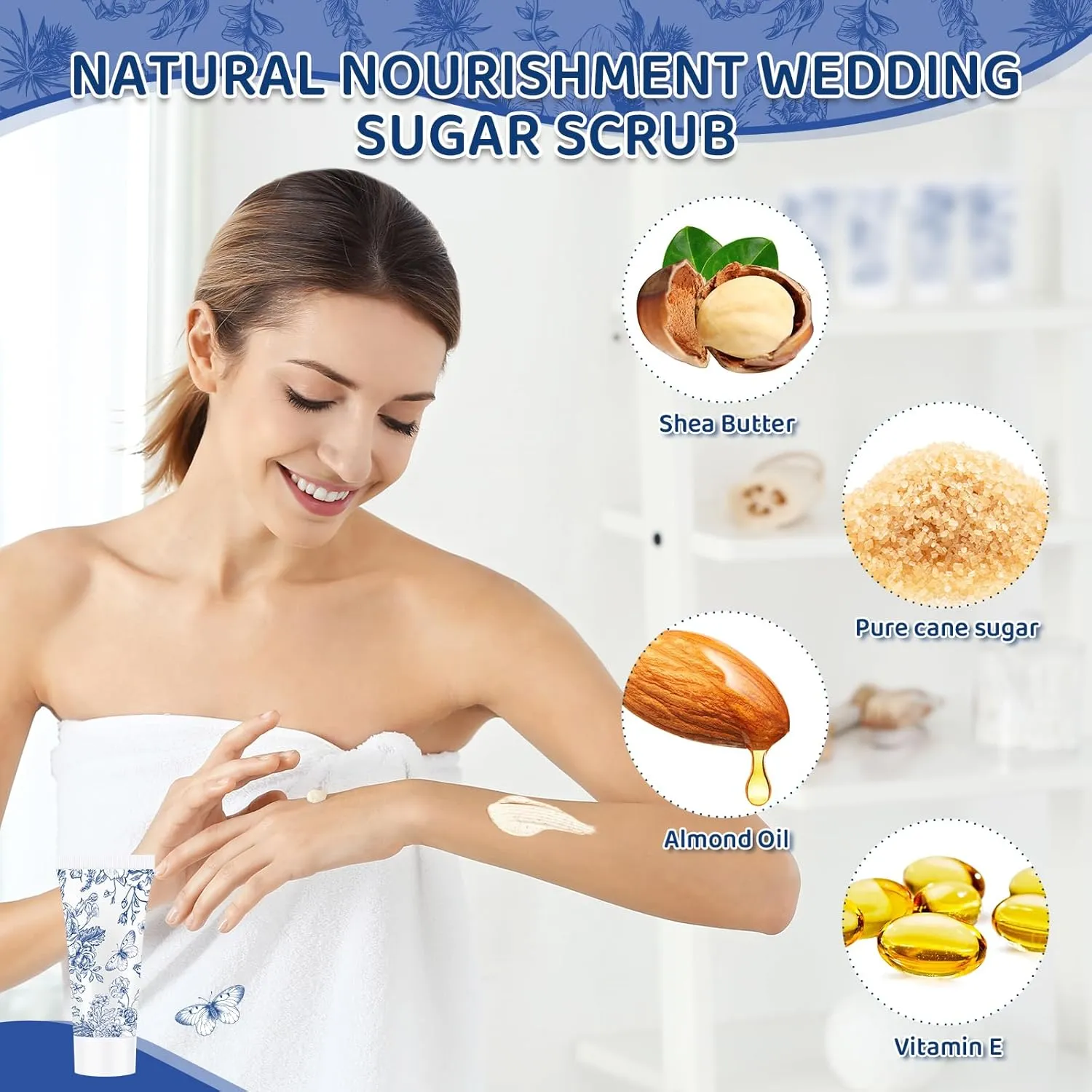 50 Pcs Blue and White Floral Face Scrub Bulk, Oil-free Facial Scrub Bulk Bridal Shower Guests Gifts for Bridal Shower Wedding Favors Thank You Gifts for Coworkers Women Men