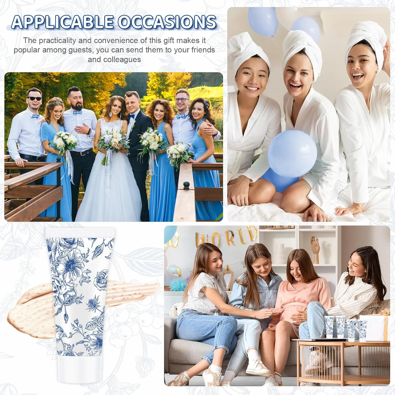 50 Pcs Blue and White Floral Face Scrub Bulk, Oil-free Facial Scrub Bulk Bridal Shower Guests Gifts for Bridal Shower Wedding Favors Thank You Gifts for Coworkers Women Men