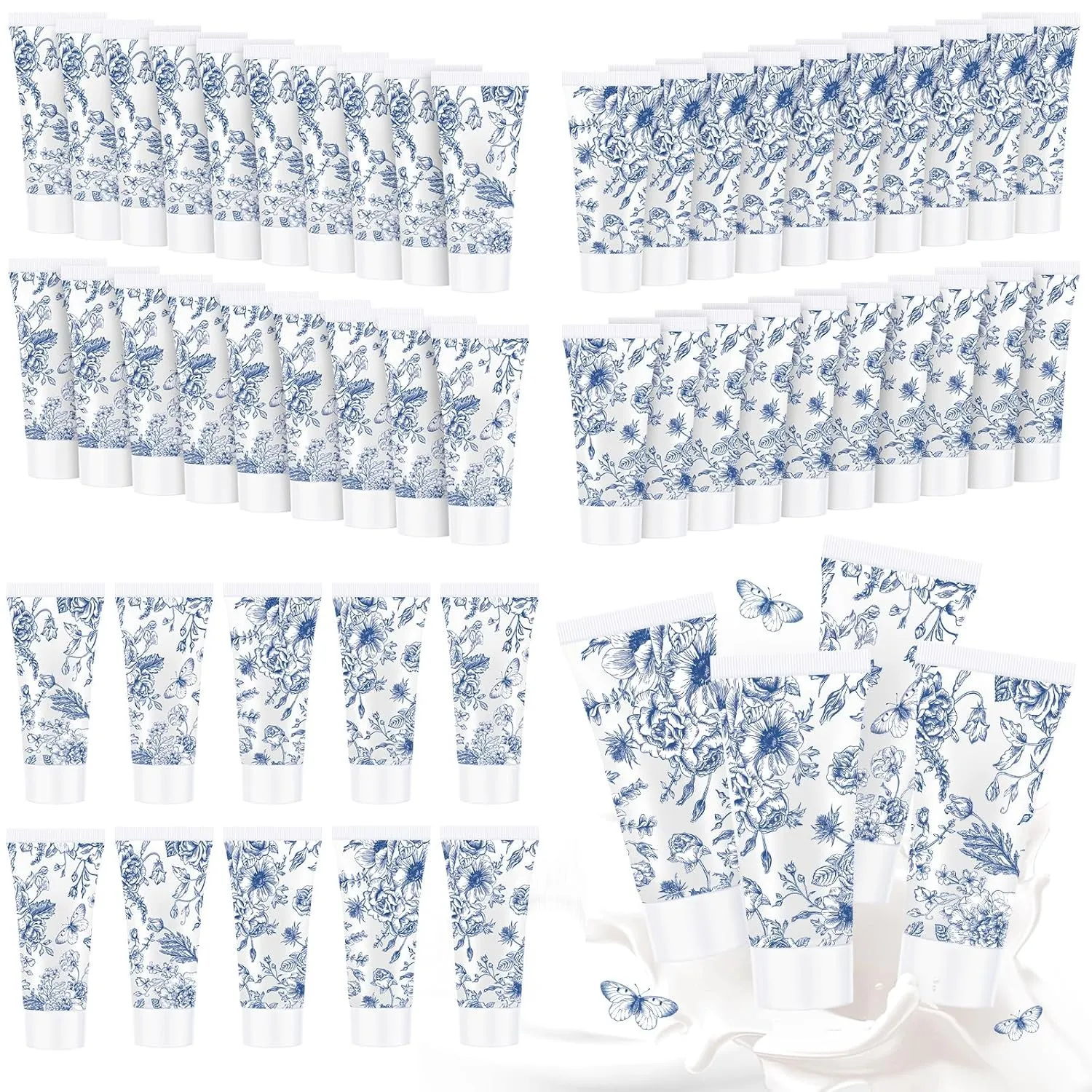 50 Pcs Blue and White Floral Face Scrub Bulk, Oil-free Facial Scrub Bulk Bridal Shower Guests Gifts for Bridal Shower Wedding Favors Thank You Gifts for Coworkers Women Men