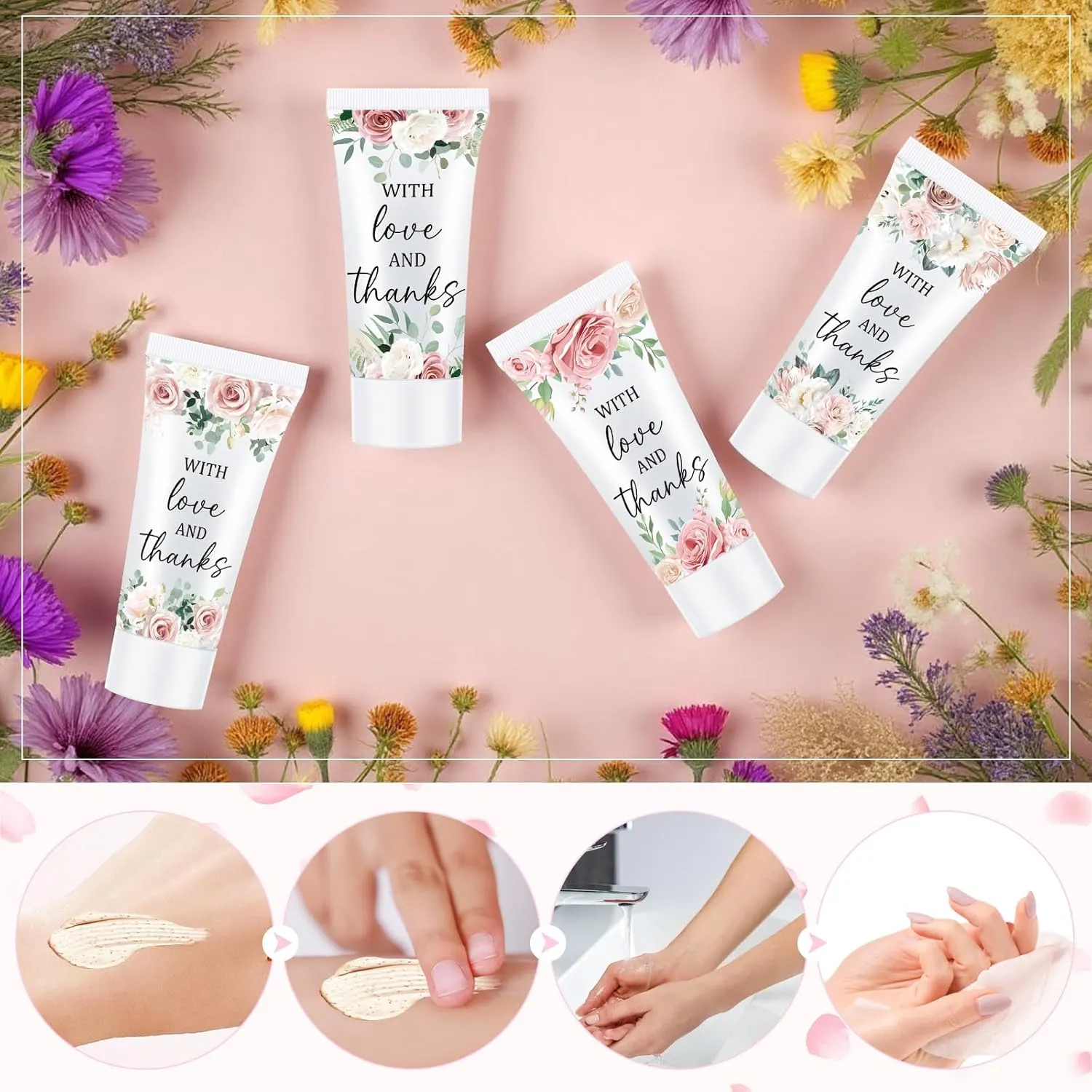 50 Pcs Pink Floral Face Scrub Bulk, Oil-free Facial Scrub Bulk Bridal Shower Guests Gifts for Bridal Shower Wedding Favors Thank You Gifts for Coworkers Women Men