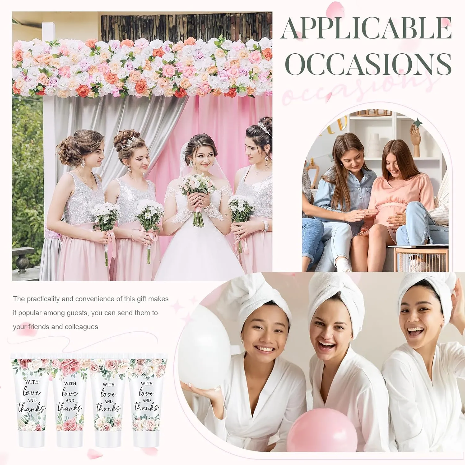 50 Pcs Pink Floral Face Scrub Bulk, Oil-free Facial Scrub Bulk Bridal Shower Guests Gifts for Bridal Shower Wedding Favors Thank You Gifts for Coworkers Women Men