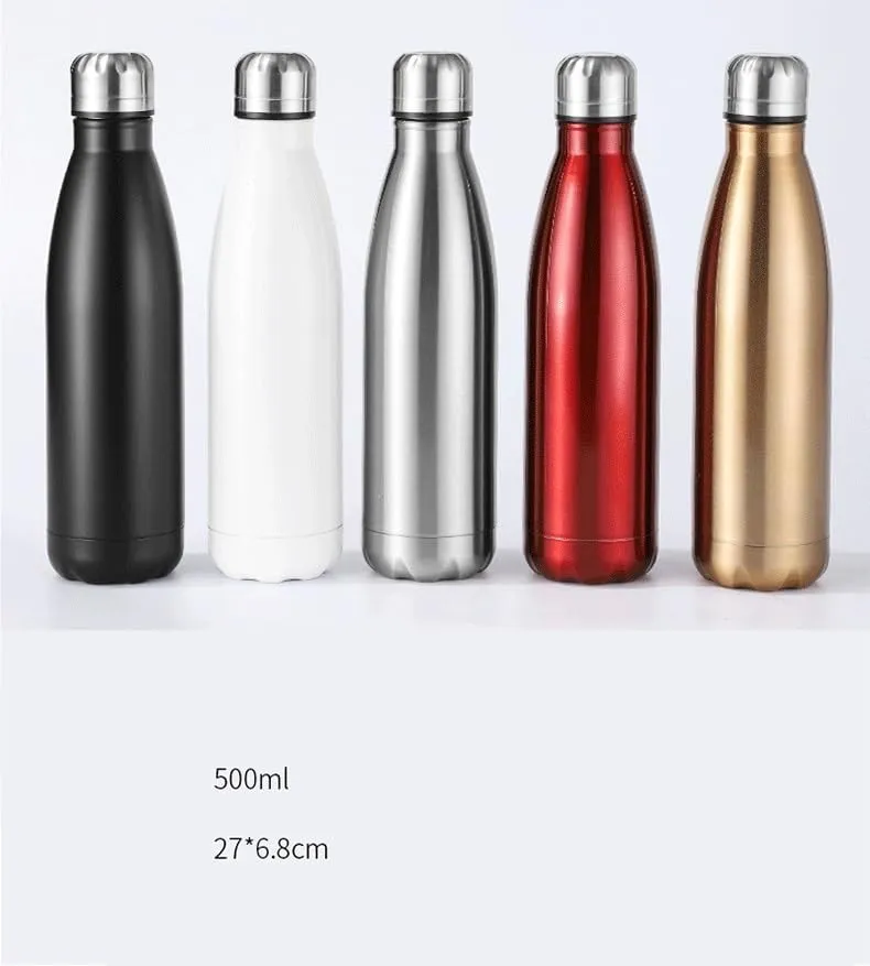 500ML Kettle, Double-layer Stainless Steel Sports Water Bottle, Suitable For Outdoor Travel And Camping(Silver)