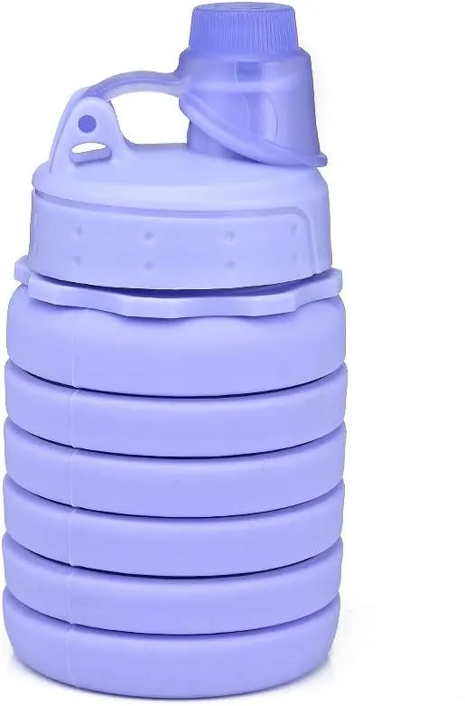 500ML Portable Silicone Water Bottle Retractable Folding Coffee Bottle Outdoor Travel Drinking Collapsible Sport Drink Kettle (Color : Purple 2)