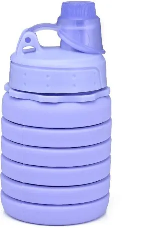500ML Portable Silicone Water Bottle Retractable Folding Coffee Bottle Outdoor Travel Drinking Collapsible Sport Drink Kettle (Color : Purple 2)