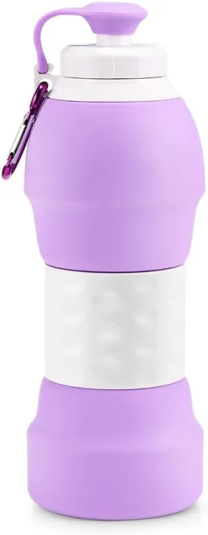 500ML Portable Silicone Water Bottle Retractable Folding Coffee Bottle Outdoor Travel Drinking Collapsible Sport Drink Kettle (Color : Purple 3)