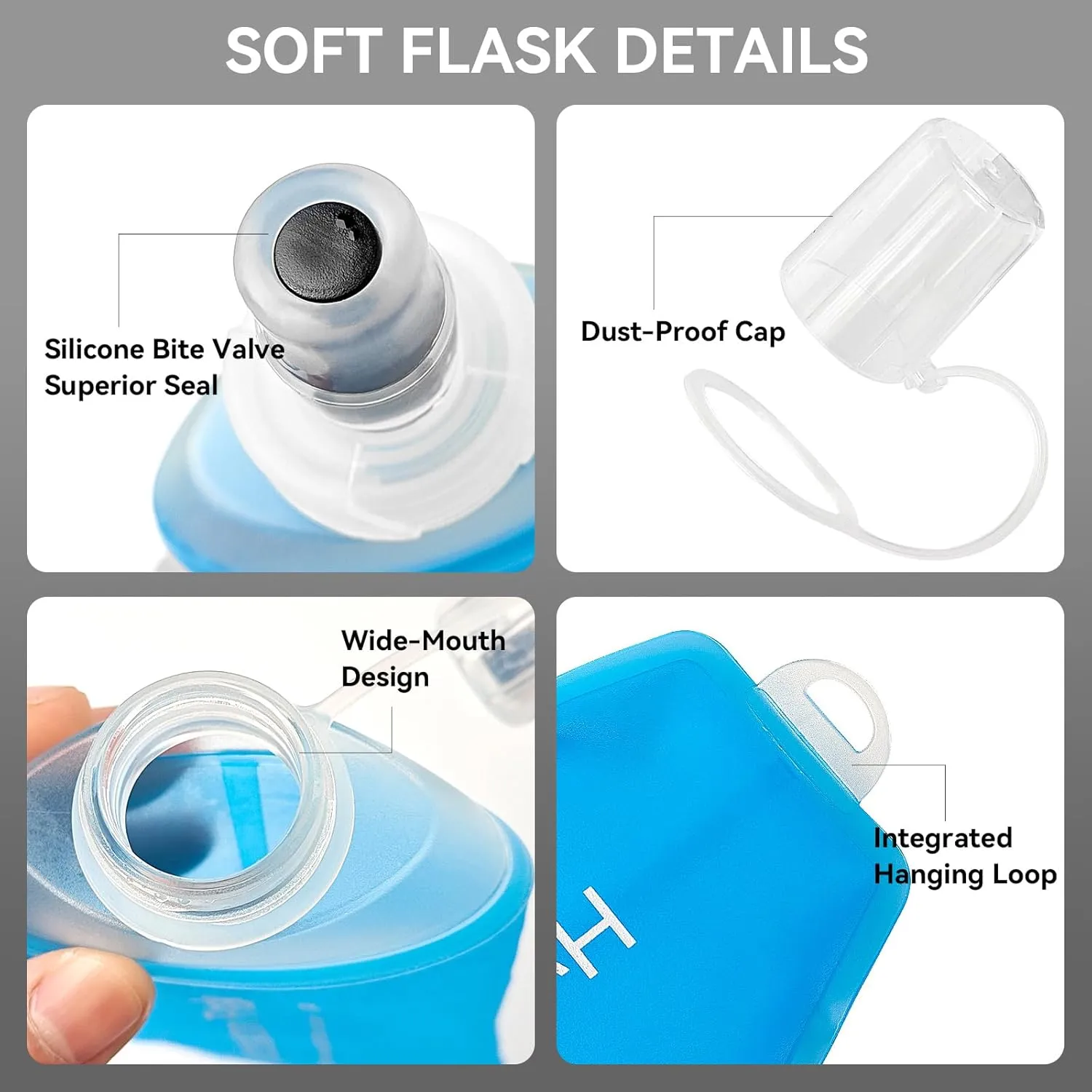 500ml Soft Flask Soft Water Bottle for Running, Hiking, Travelling, Cycling and Climbing - 2Pcs Blue