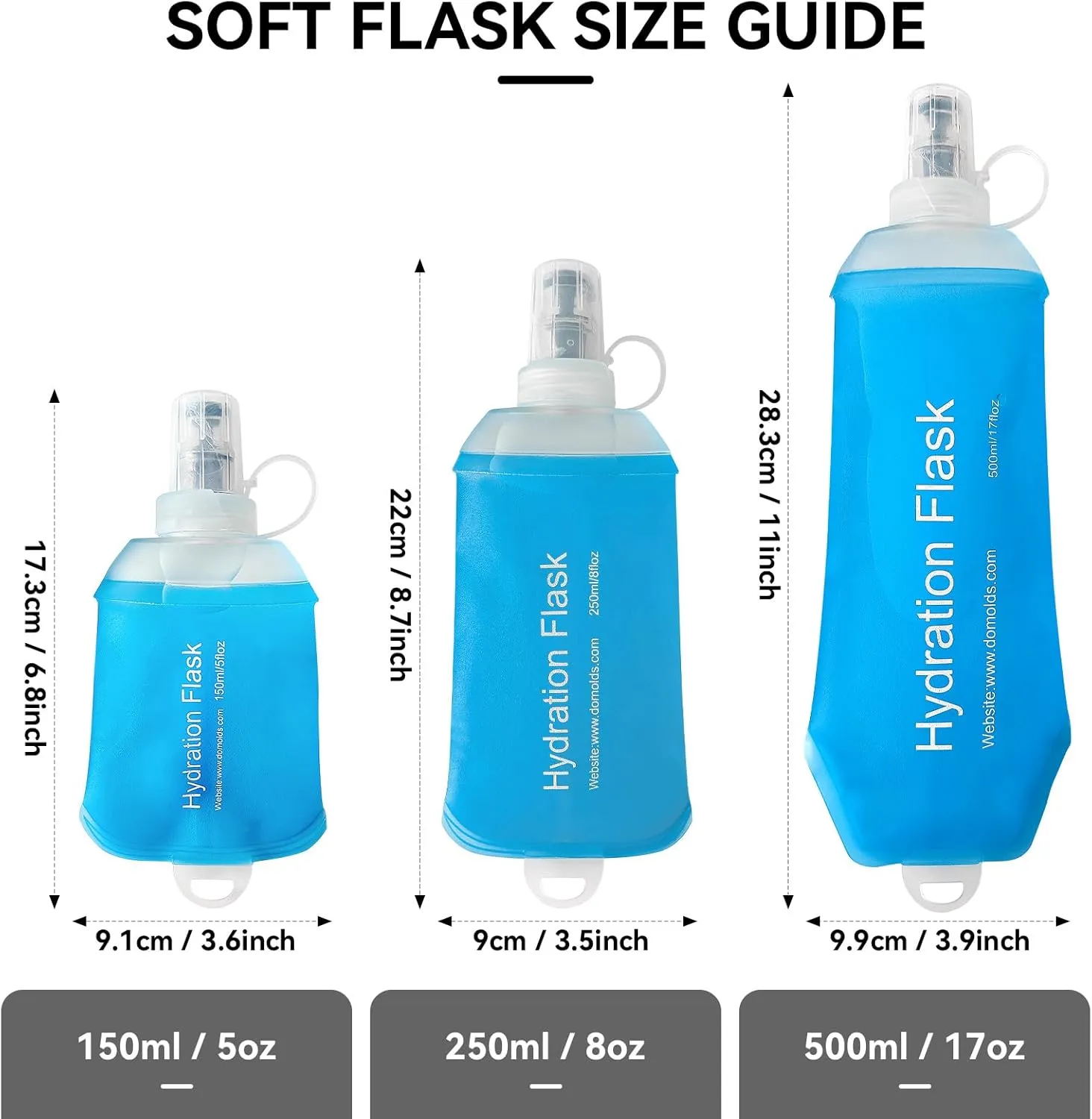 500ml Soft Flask Soft Water Bottle for Running, Hiking, Travelling, Cycling and Climbing - 2Pcs Blue