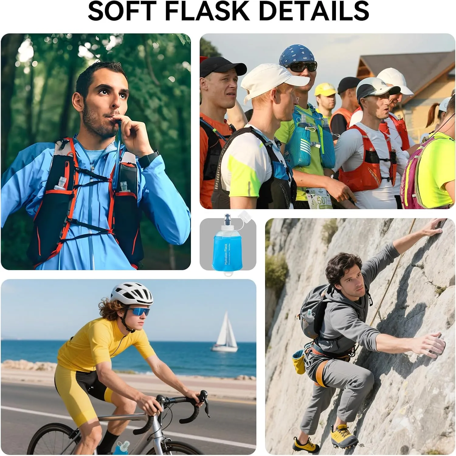 500ml Soft Flask Soft Water Bottle for Running, Hiking, Travelling, Cycling and Climbing - 2Pcs Blue