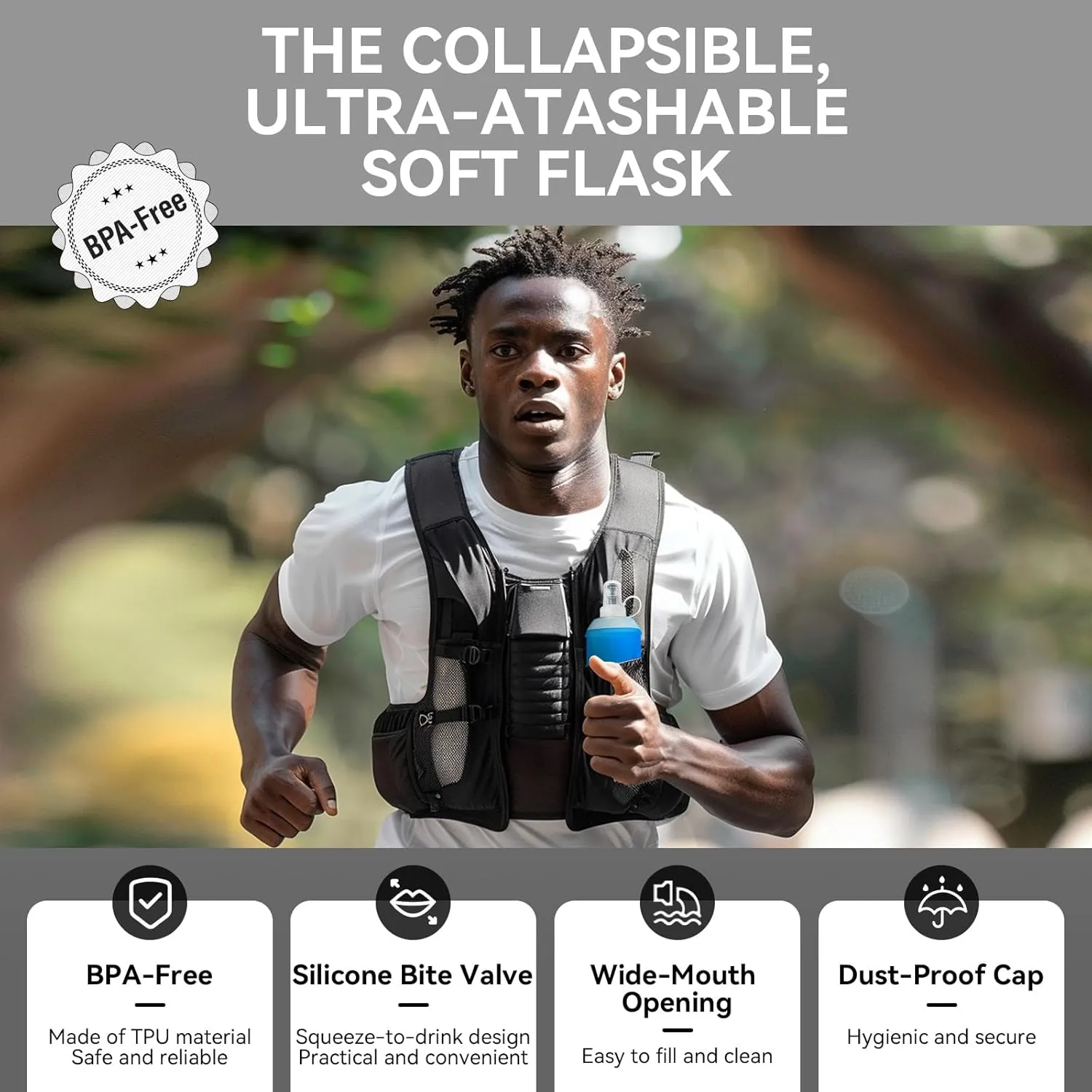 500ml Soft Flask Soft Water Bottle for Running, Hiking, Travelling, Cycling and Climbing - 2Pcs Blue