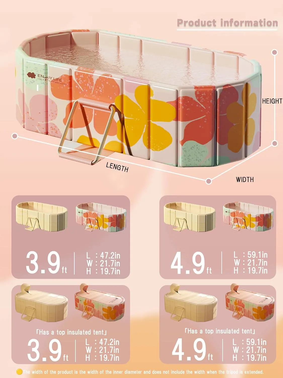 59''Portable insulated bathtub, Ice Bath Tub for Athletes, Inflation-free bathtub for shower, Ice Plunge Tub with Cover, Baths at Home & Outdoor（with Cover）