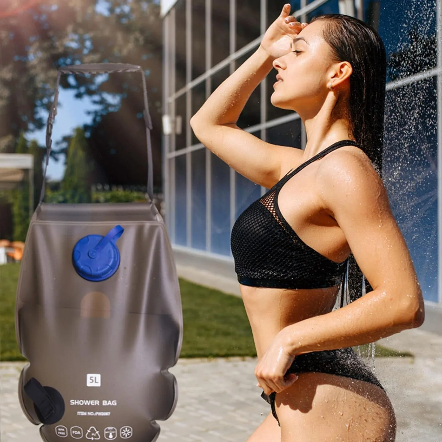 5L Camping Shower Bag Portable Solar Shower Portable Collapsible Water Container Hot Water Support for Camping RV Travel