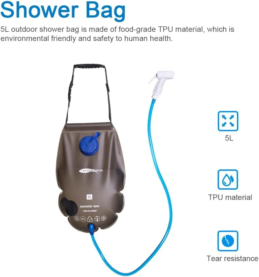 5L Camping Shower Bag Portable Solar Shower Portable Collapsible Water Container Hot Water Support for Camping RV Travel