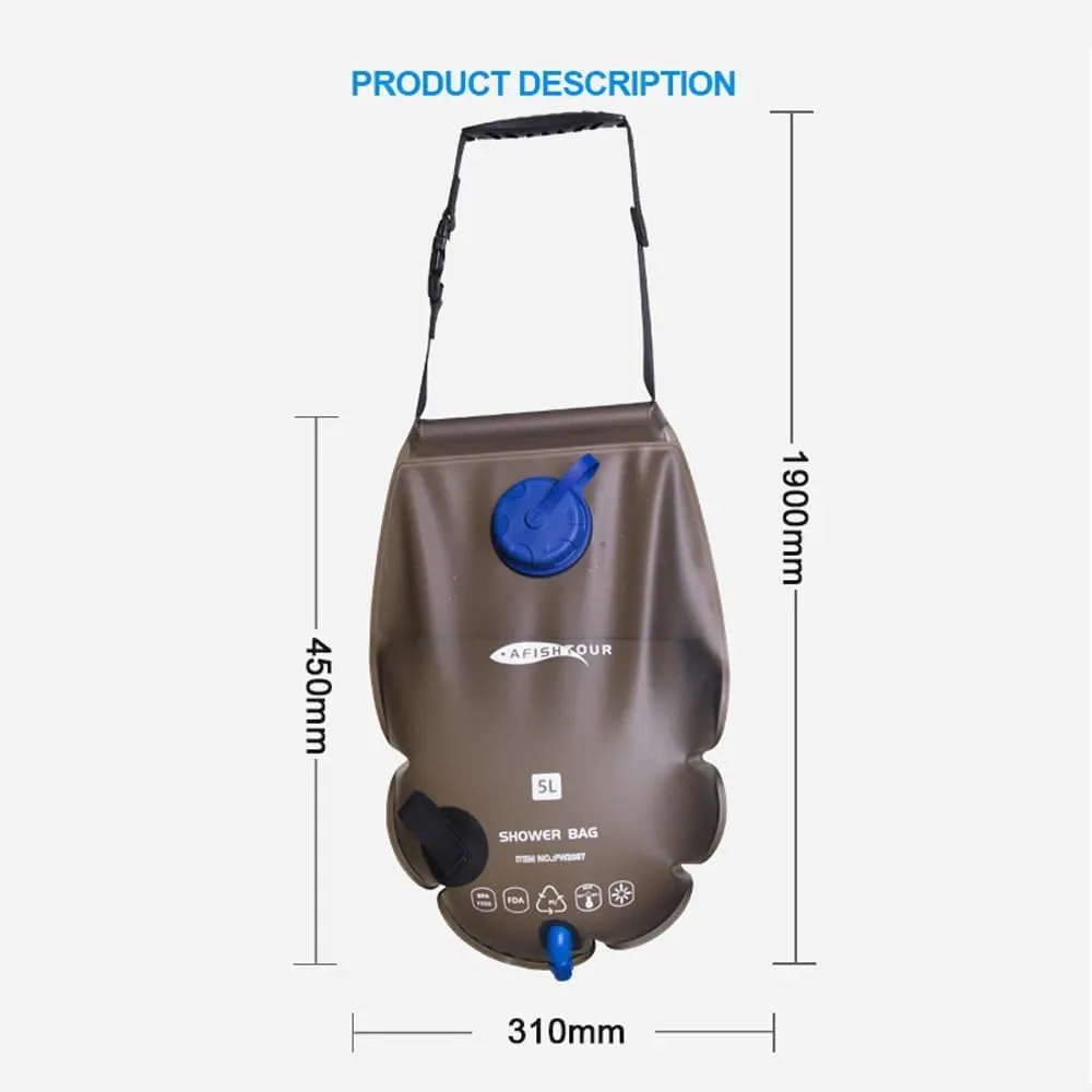 5L Camping Shower Bag Portable Solar Shower Portable Collapsible Water Container Hot Water Support for Camping RV Travel