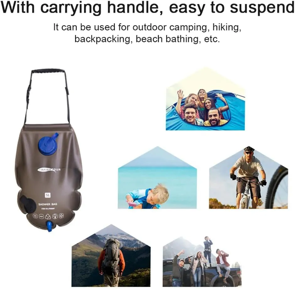 5L Camping Shower Bag Portable Solar Shower Portable Collapsible Water Container Hot Water Support for Camping RV Travel