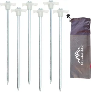 6-Pack Tent Stakes Heavy Duty 10.5" Steel Pegs with Glow-in-Dark Heads for Outdoor Mats, Tents, Rugs