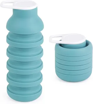 600ml Silicone Collapsible Portable Mug For Outdoor, Hiking, Cycling - Collapsible Water Bottle Reduces Space By 60%, Leak-Proof Design With Carabiner Closure(Cyan)