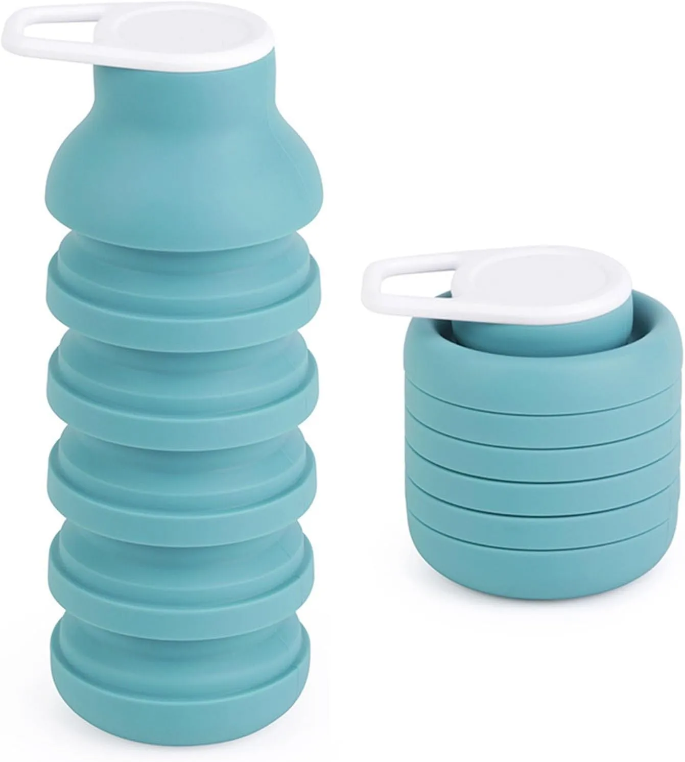600ml Silicone Collapsible Portable Mug For Outdoor, Hiking, Cycling - Collapsible Water Bottle Reduces Space By 60%, Leak-Proof Design With Carabiner Closure(Cyan)
