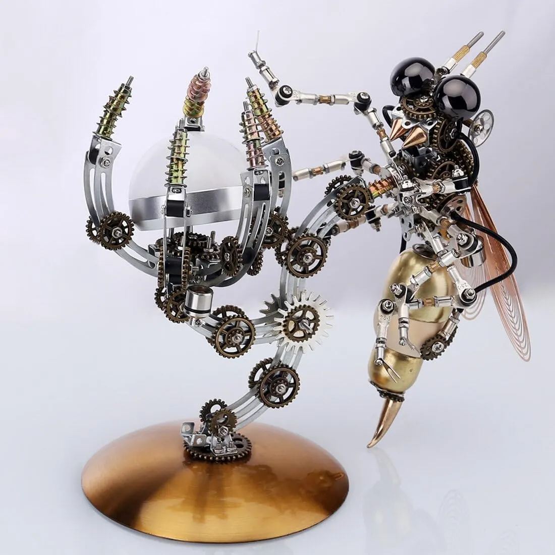 627PCS Mechanical Wasp Lamp Model – DIY Steampunk Metal Insect Puzzle Kit with Movable Claws & Light Base, Iron Box Gift for Adults & Teens