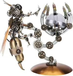627PCS Mechanical Wasp Lamp Model – DIY Steampunk Metal Insect Puzzle Kit with Movable Claws & Light Base, Iron Box Gift for Adults & Teens