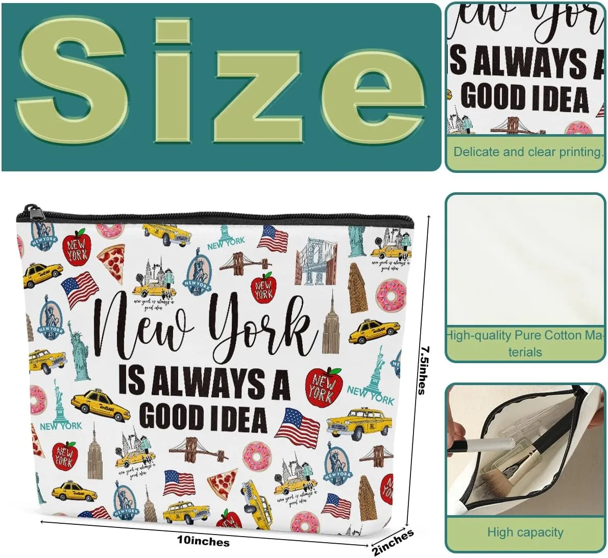 6PCS New York Makeup Bag New York Themed Girls Trip Gifts Favors New York Travel Lover Gifts for Women Her Travel Cosmetic Bag for Holiday Trip Vacation Cosmetic Bag for Women
