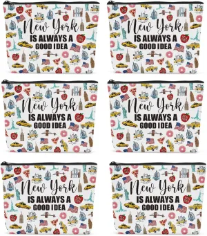 6PCS New York Makeup Bag New York Themed Girls Trip Gifts Favors New York Travel Lover Gifts for Women Her Travel Cosmetic Bag for Holiday Trip Vacation Cosmetic Bag for Women