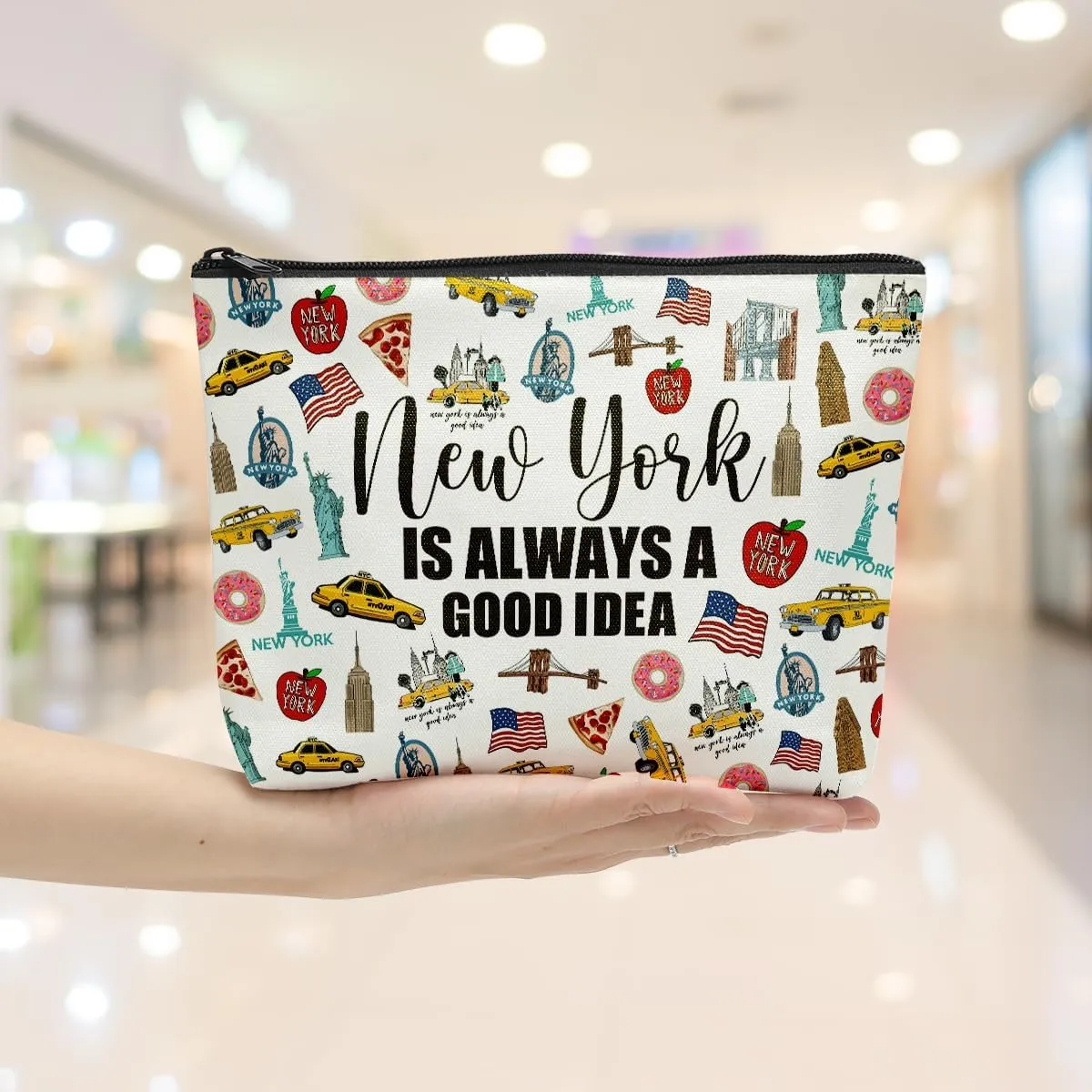 6PCS New York Makeup Bag New York Themed Girls Trip Gifts Favors New York Travel Lover Gifts for Women Her Travel Cosmetic Bag for Holiday Trip Vacation Cosmetic Bag for Women
