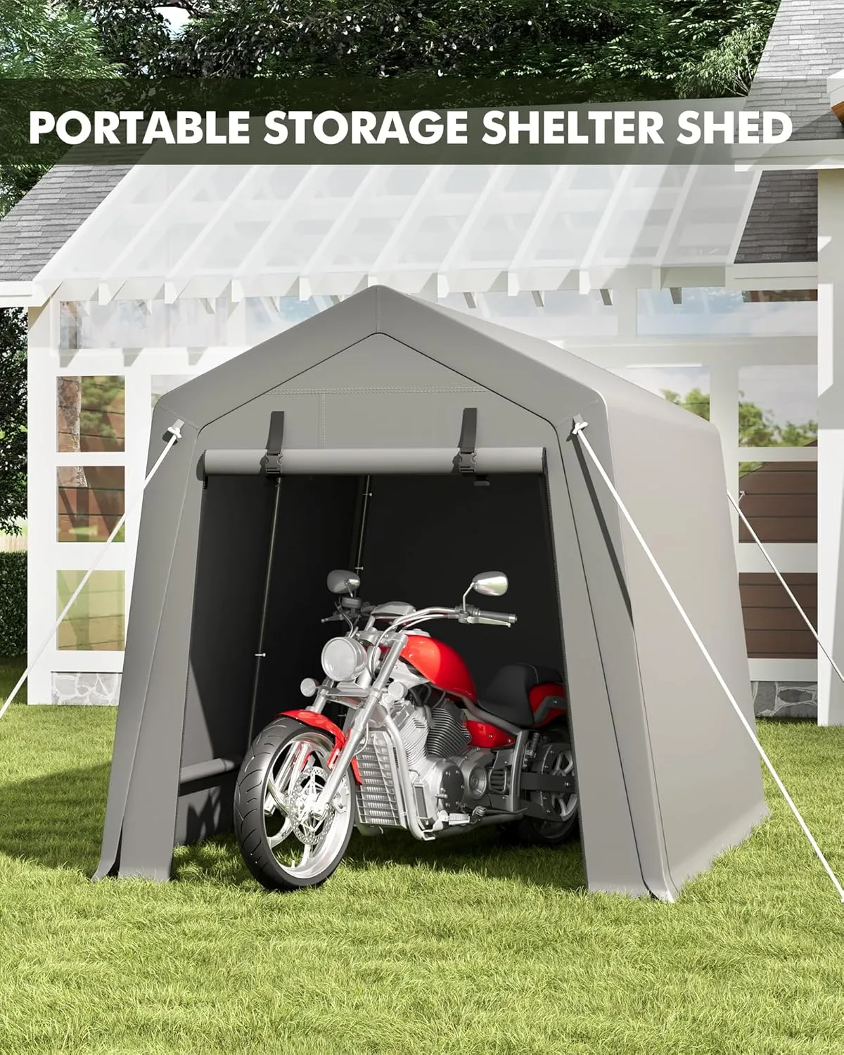 7 x 10 ft Carport Storage Shed, Shelter Logic with 2 Roll-up Zipper Door, Heavy Duty Waterproof Tarp, Storage Tent for Motorcycle, Bike, Garden Tools, Firewood