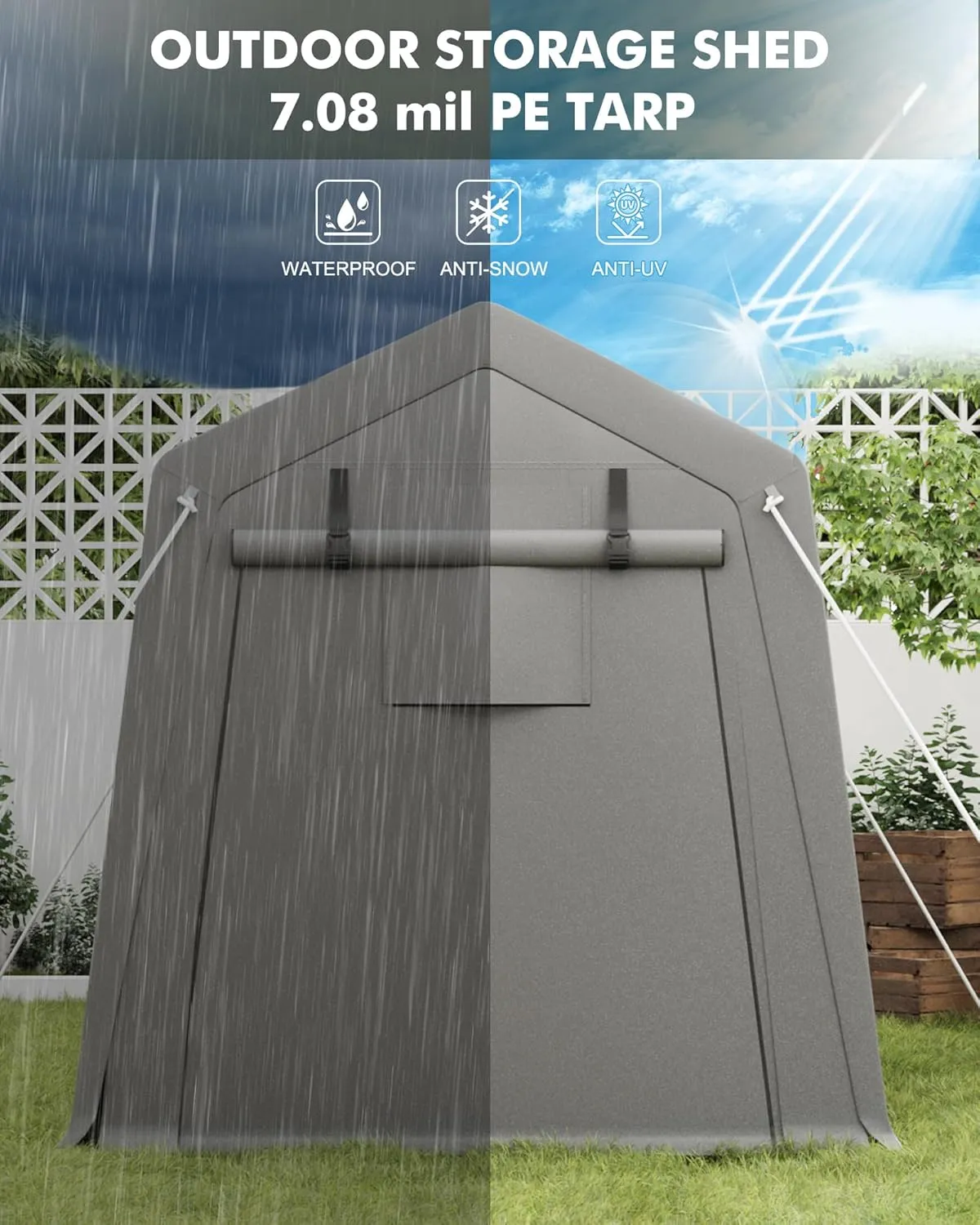 7 x 10 ft Carport Storage Shed, Shelter Logic with 2 Roll-up Zipper Door, Heavy Duty Waterproof Tarp, Storage Tent for Motorcycle, Bike, Garden Tools, Firewood