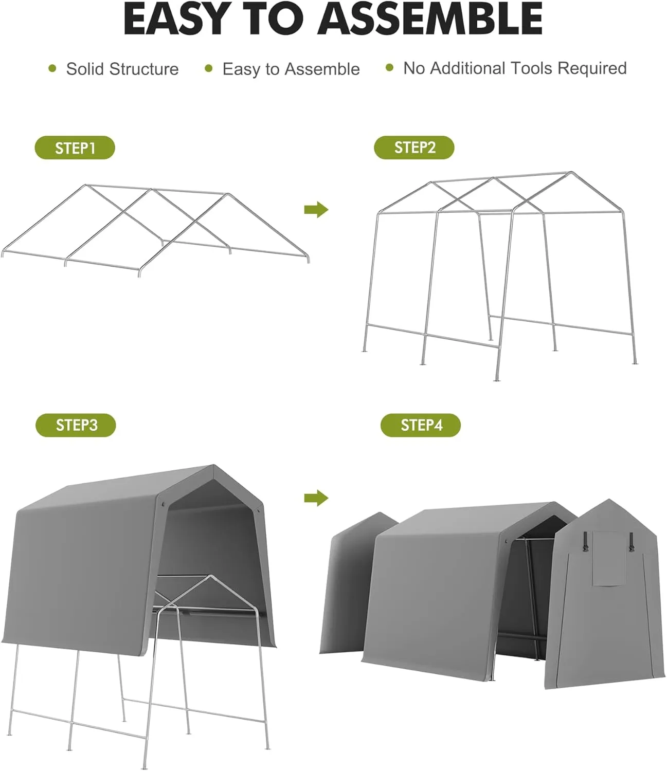 7 x 10 ft Carport Storage Shed, Shelter Logic with 2 Roll-up Zipper Door, Heavy Duty Waterproof Tarp, Storage Tent for Motorcycle, Bike, Garden Tools, Firewood