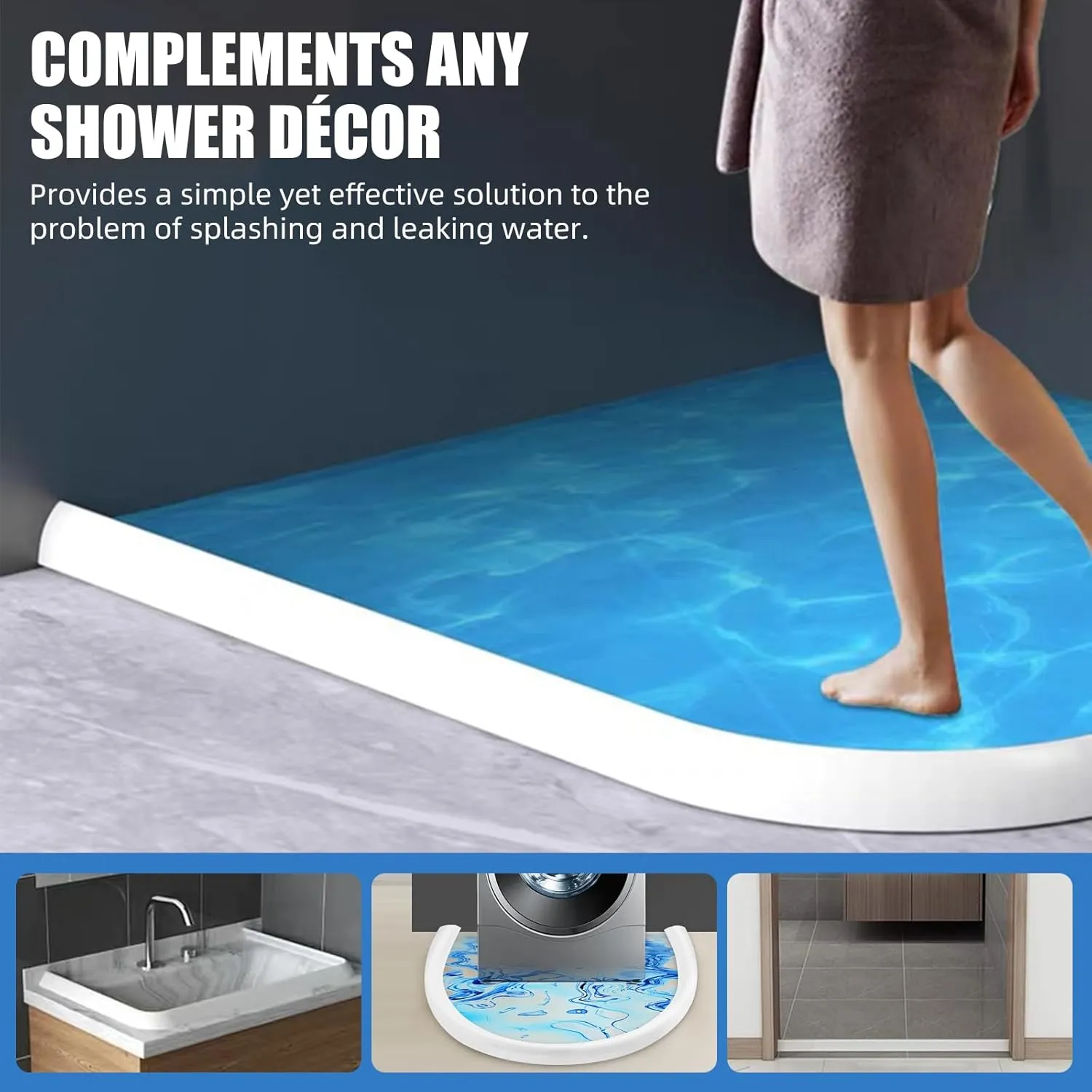 70inch Collapsible Shower Water Dam Stopper Barrier Threshold Water Block Self Adhesive Waterproof Barrier for Bathroom Kitchen Keep Water Inside Dry Wet Separater Caulk Seal Strip Edge Trim (70 inch)