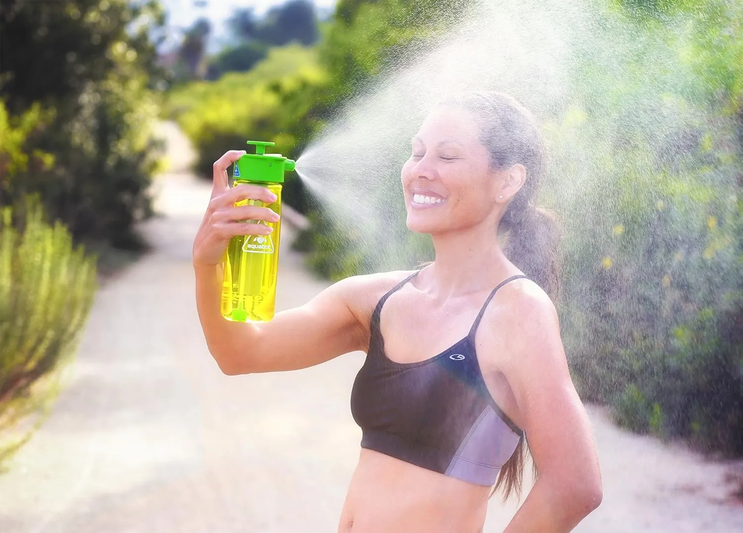 750ml Mist, Shower and Hydration Spray Water Bottle. Personal Mister, Camp Shower and water bottle with mist, stream and shower patterns for cleaning, cooling and drinking.