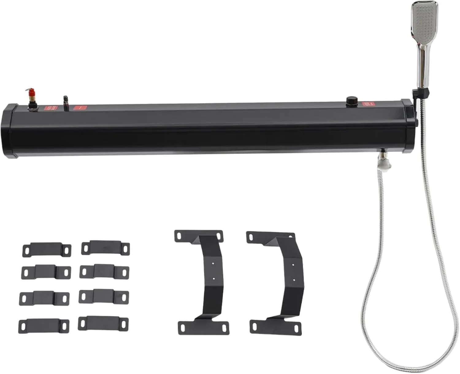 7.9Gallon Portable Camping Solar Shower, Roof Rack Mount Road Shower Pressurized Water Tank w/Storage Bag and 5.58ft Hose, Outdoor Activities Water Supply for SUVs Sedans RVs Trucks