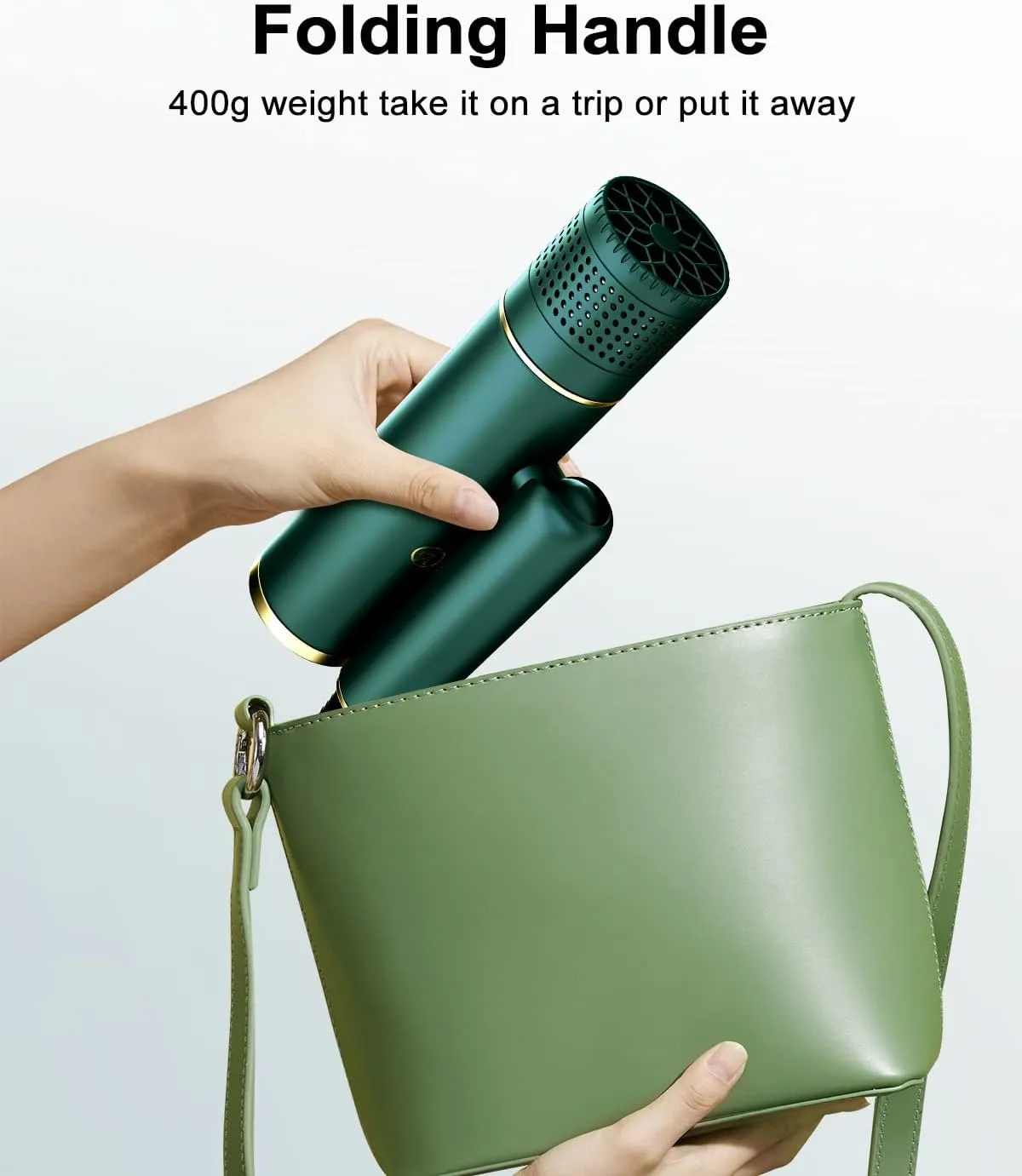 7MAGIC Fast-Drying Hair Dryer, Foldable Ionic with Storage Bag for Travel, Lightweight Portable Hairdryer for Women & Men, Negative, 2 Heating/Cold/2 Speed Settings, Green