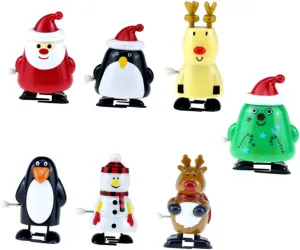 7Pcs Wind Up Funny Christmas Characters Including Elk Penguin Snowman Party Bag Fillers for Holiday Fun and