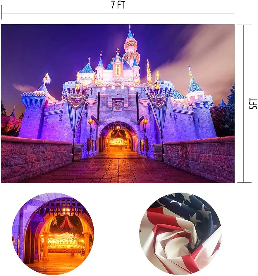 7x5Ft Disneyland Night Scene Fantasy Castle Background for Children Birthday Party Photo Video Studio Props BJLSME15