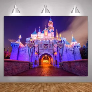 7x5Ft Disneyland Night Scene Fantasy Castle Background for Children Birthday Party Photo Video Studio Props BJLSME15
