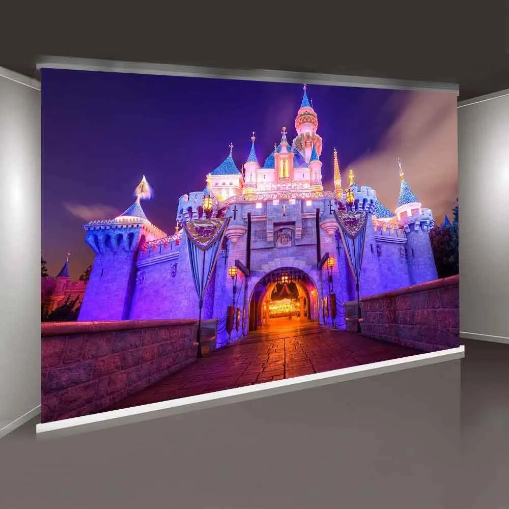 7x5Ft Disneyland Night Scene Fantasy Castle Background for Children Birthday Party Photo Video Studio Props BJLSME15